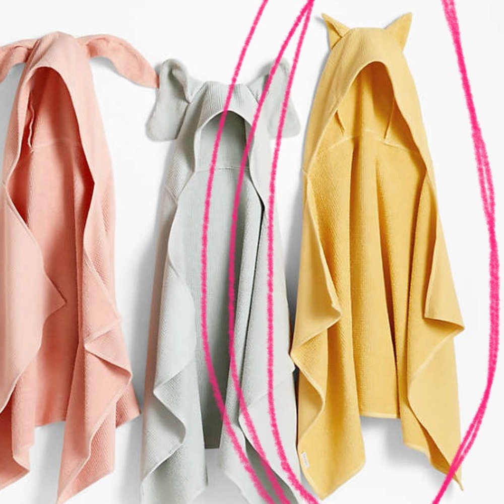 Crate & Barrel Organic Cotton Toddler Kids Hooded Ear Towel Mustard Yellow Robe